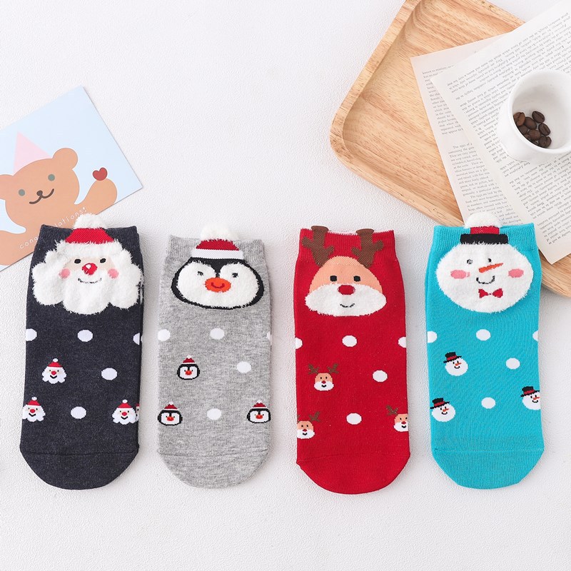 4 Pairs Christmas Socks Cute Cartoon Socks Personality Cotton Boat Socks